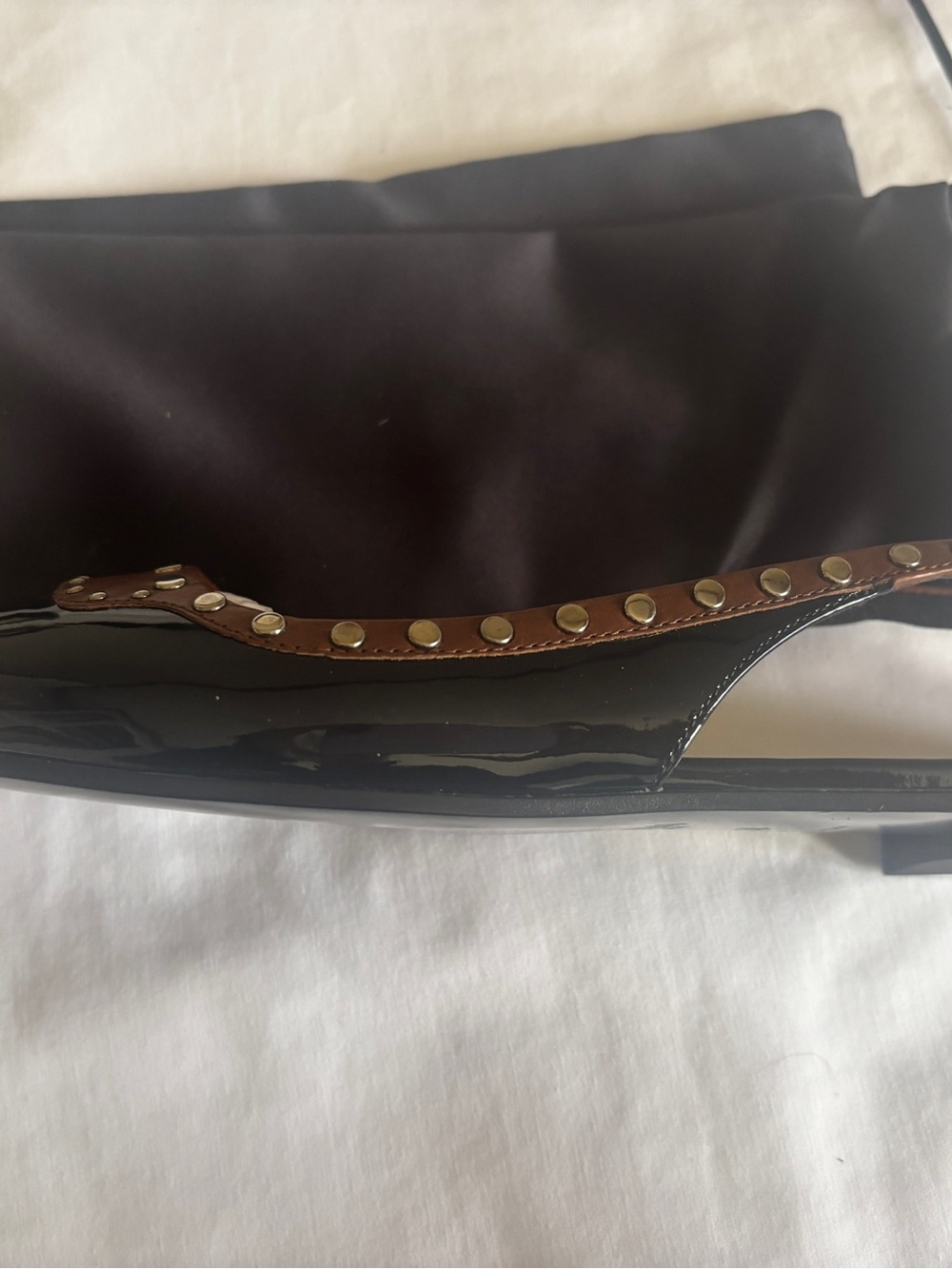 Prada Black Patent Pointed Slingback Flats with Brown Stud Trim (size 38) - Picture 2 of 5